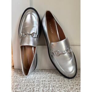 Silver Metallic Horsebit Loafers Lisa Vicky Women’s Slip-On Flats Shoes Size 8